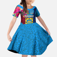 Personalised Tuvalu Independence Day Kid Short Sleeve Dress 1st October 46th Anniversary Polynesian Jungle Flower LT03 KID Blue - Polynesian Pride