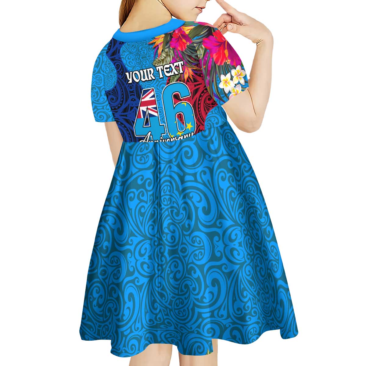 Personalised Tuvalu Independence Day Kid Short Sleeve Dress 1st October 46th Anniversary Polynesian Jungle Flower LT03 - Polynesian Pride