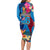 Personalised Tuvalu Independence Day Long Sleeve Bodycon Dress 1st October 46th Anniversary Polynesian Jungle Flower