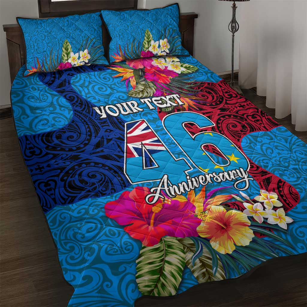 Personalised Tuvalu Independence Day Quilt Bed Set 1st October 46th Anniversary Polynesian Jungle Flower