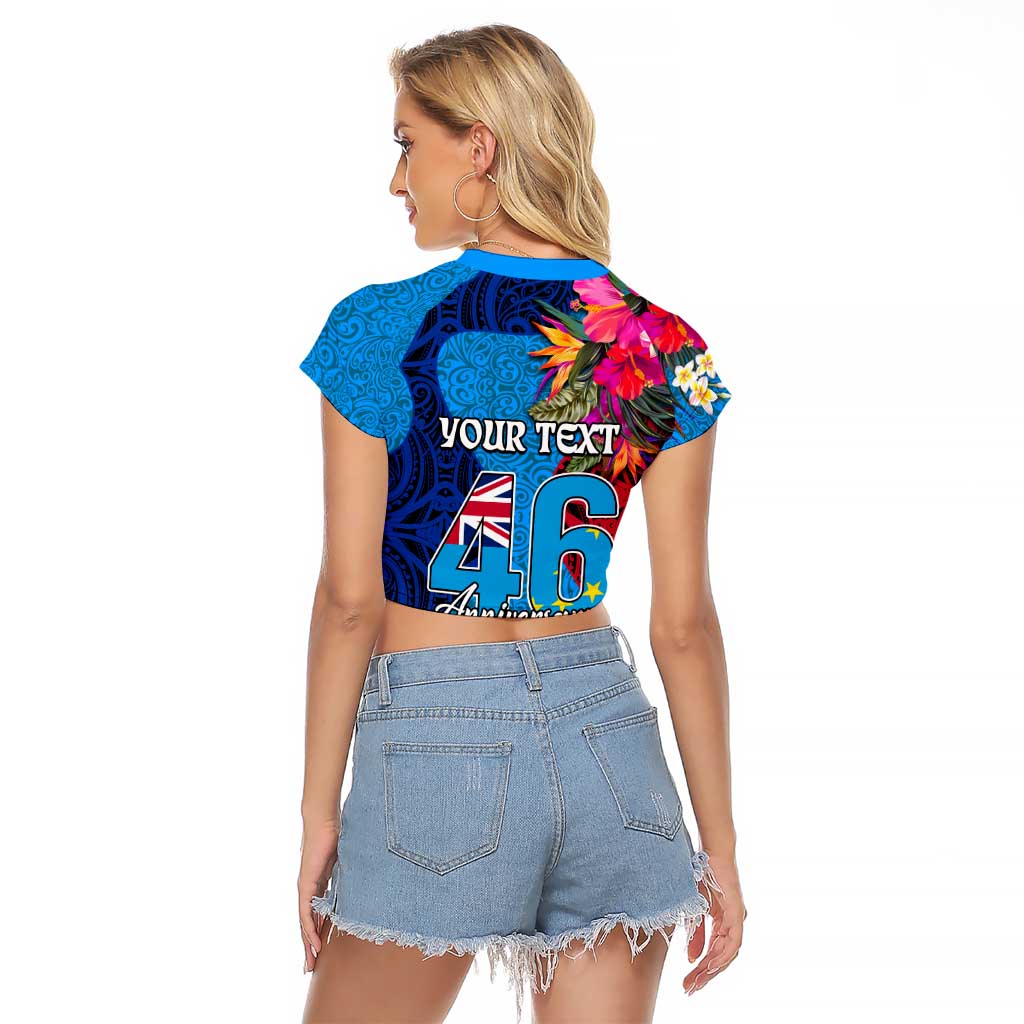 Personalised Tuvalu Independence Day Raglan Cropped T Shirt 1st October 46th Anniversary Polynesian Jungle Flower LT03 - Polynesian Pride