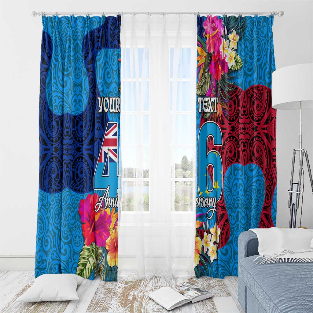 Personalised Tuvalu Independence Day Window Curtain 1st October 46th Anniversary Polynesian Jungle Flower