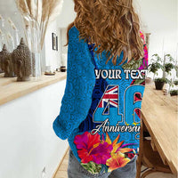 Personalised Tuvalu Independence Day Women Casual Shirt 1st October 46th Anniversary Polynesian Jungle Flower