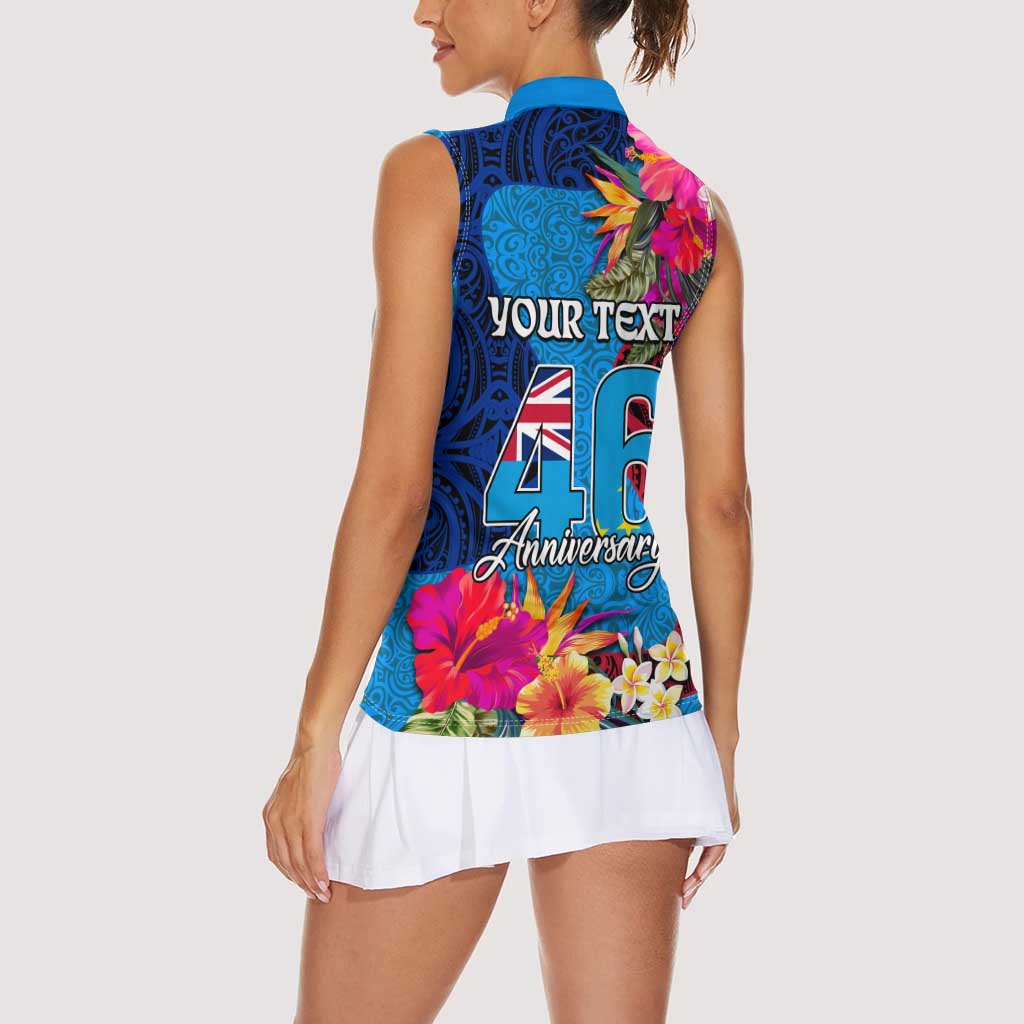 Personalised Tuvalu Independence Day Women Sleeveless Polo Shirt 1st October 46th Anniversary Polynesian Jungle Flower