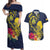 Niue Independence Day Couples Matching Off Shoulder Maxi Dress and Hawaiian Shirt Hiapo Pattern Hibiscus Plumeria and Uga