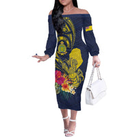 Niue Independence Day Family Matching Off The Shoulder Long Sleeve Dress and Hawaiian Shirt Hiapo Pattern Hibiscus Plumeria and Uga