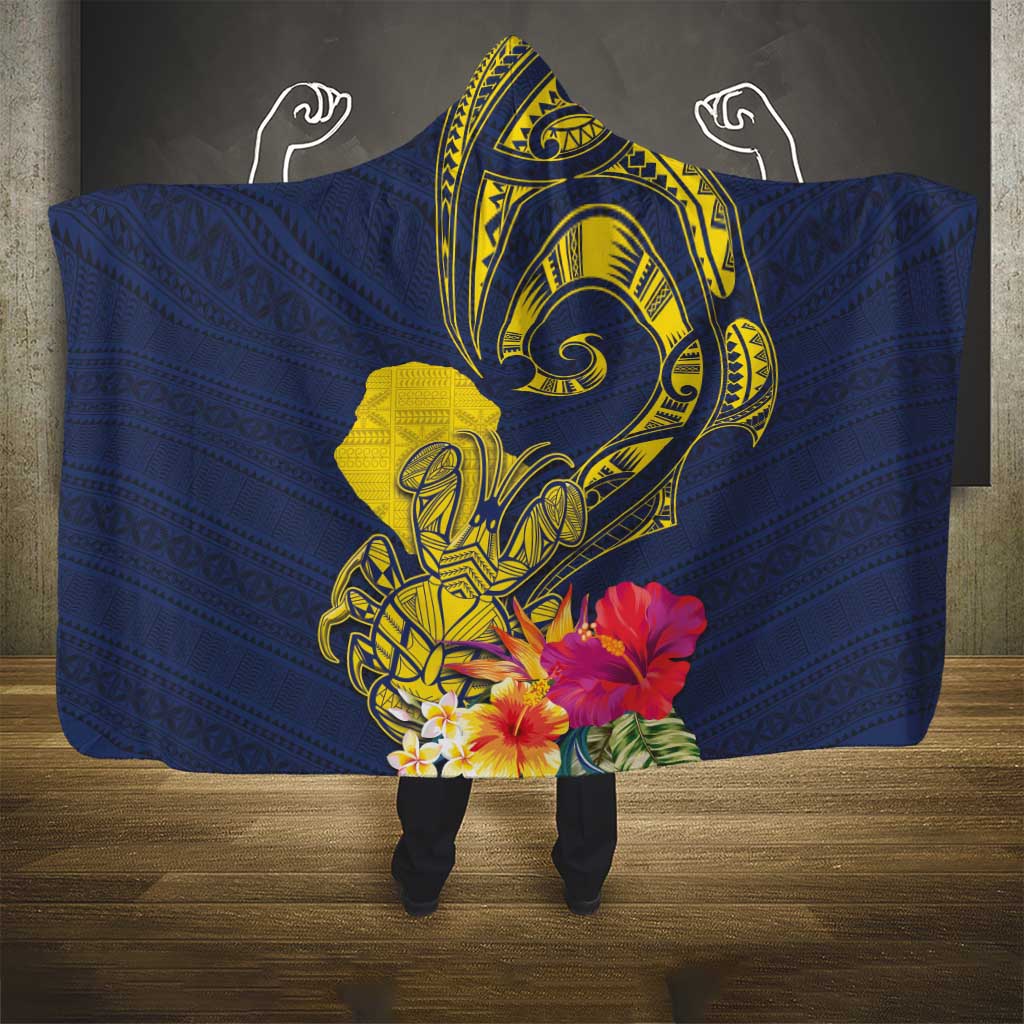 Niue Independence Day Hooded Blanket Hiapo Pattern Hibiscus Plumeria and Uga