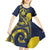 Niue Independence Day Kid Short Sleeve Dress Hiapo Pattern Hibiscus Plumeria and Uga