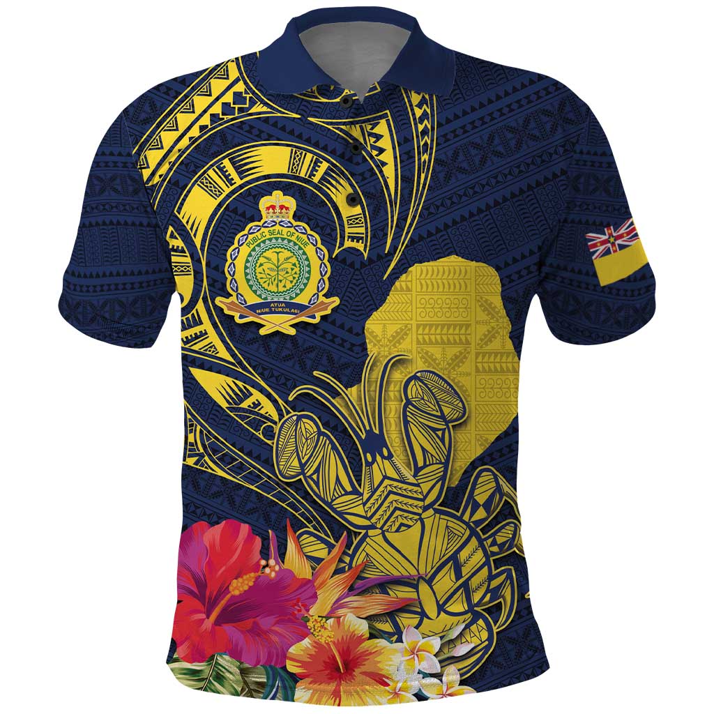 Niue Independence Day Polo Shirt Hiapo Pattern Hibiscus Plumeria and Uga