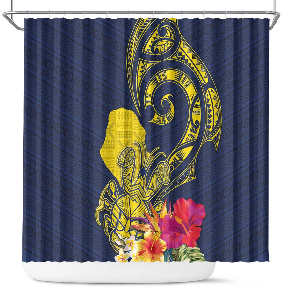 Niue Independence Day Shower Curtain Hiapo Pattern Hibiscus Plumeria and Uga