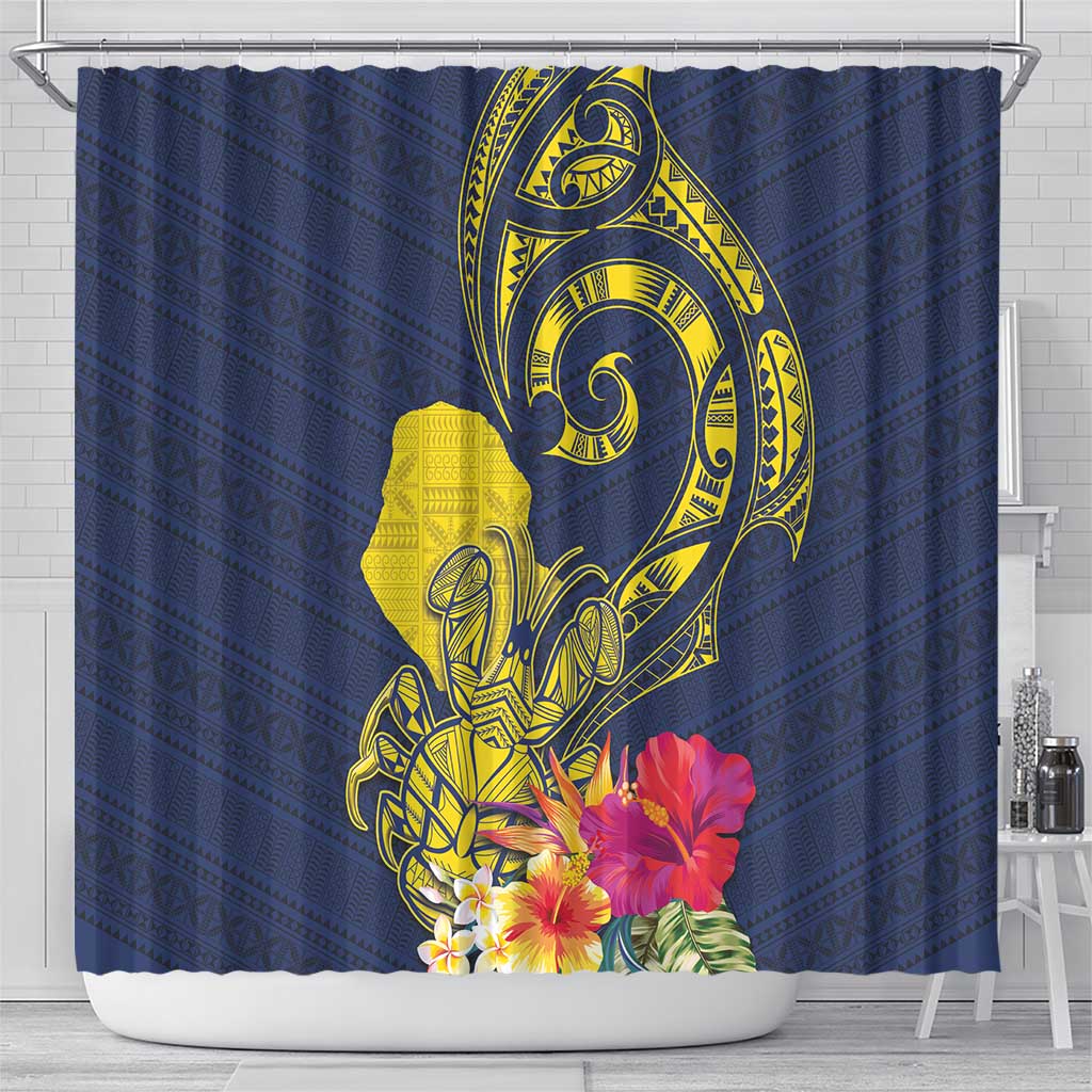 Niue Independence Day Shower Curtain Hiapo Pattern Hibiscus Plumeria and Uga