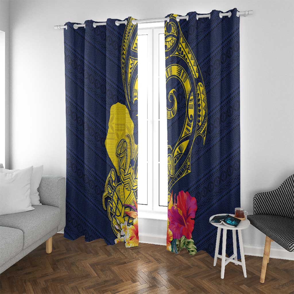 Niue Independence Day Window Curtain Hiapo Pattern Hibiscus Plumeria and Uga