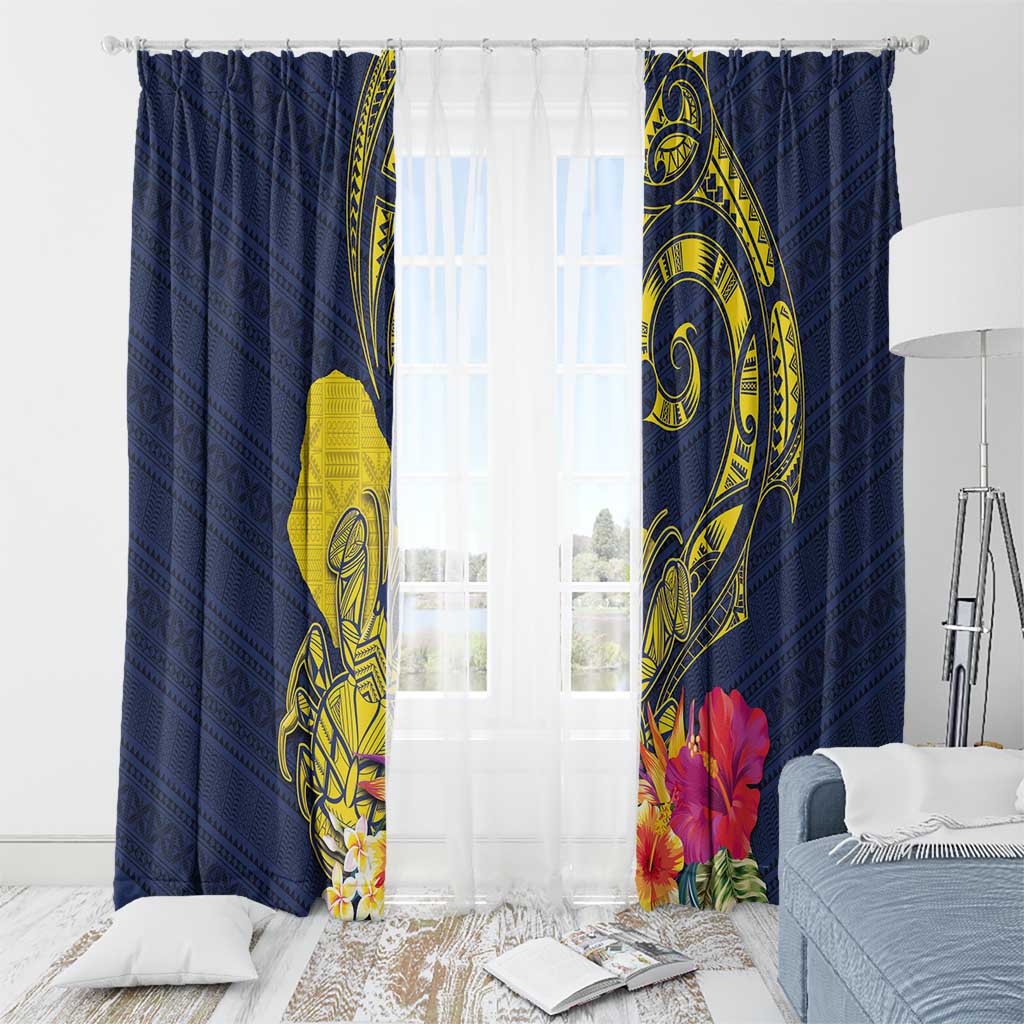 Niue Independence Day Window Curtain Hiapo Pattern Hibiscus Plumeria and Uga
