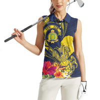 Niue Independence Day Women Sleeveless Polo Shirt Hiapo Pattern Hibiscus Plumeria and Uga LT03 - Polynesian Pride