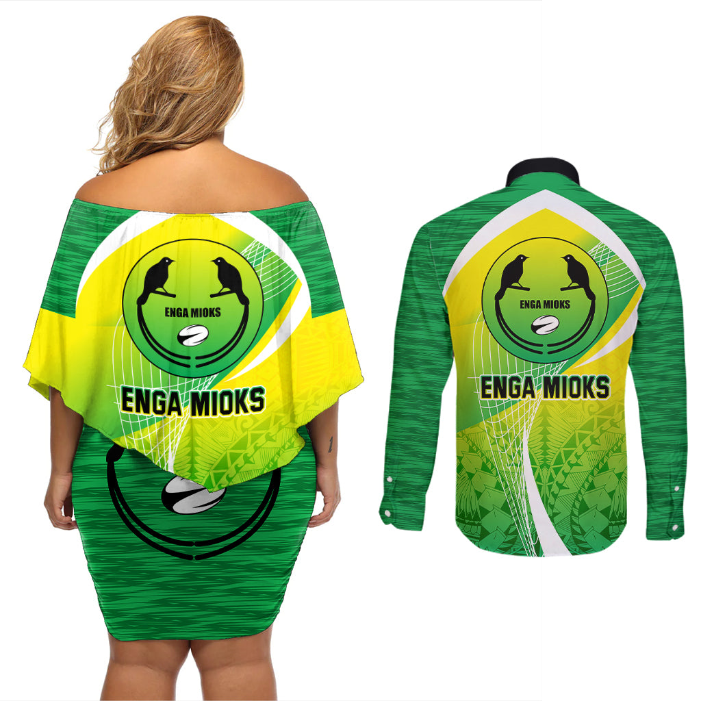 Enga Mioks Rugby Couples Matching Off Shoulder Short Dress and Long Sleeve Button Shirts Papua New Guinea Polynesian Tattoo LT03 - Polynesian Pride
