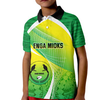 Enga Mioks Rugby Kid Polo Shirt Papua New Guinea Polynesian Tattoo LT03 Kid Green - Polynesian Pride