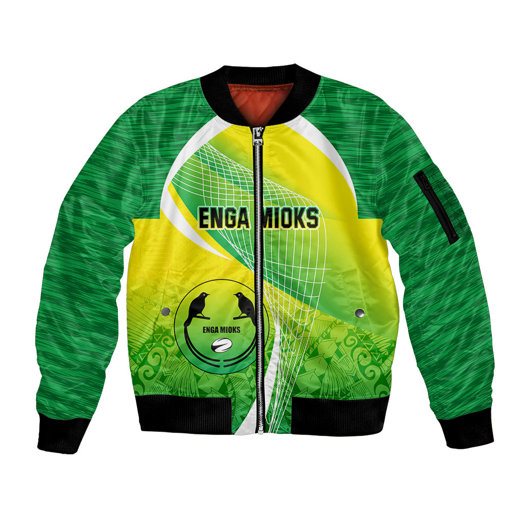 Enga Mioks Rugby Sleeve Zip Bomber Jacket Papua New Guinea Polynesian Tattoo LT03 Unisex Green - Polynesian Pride