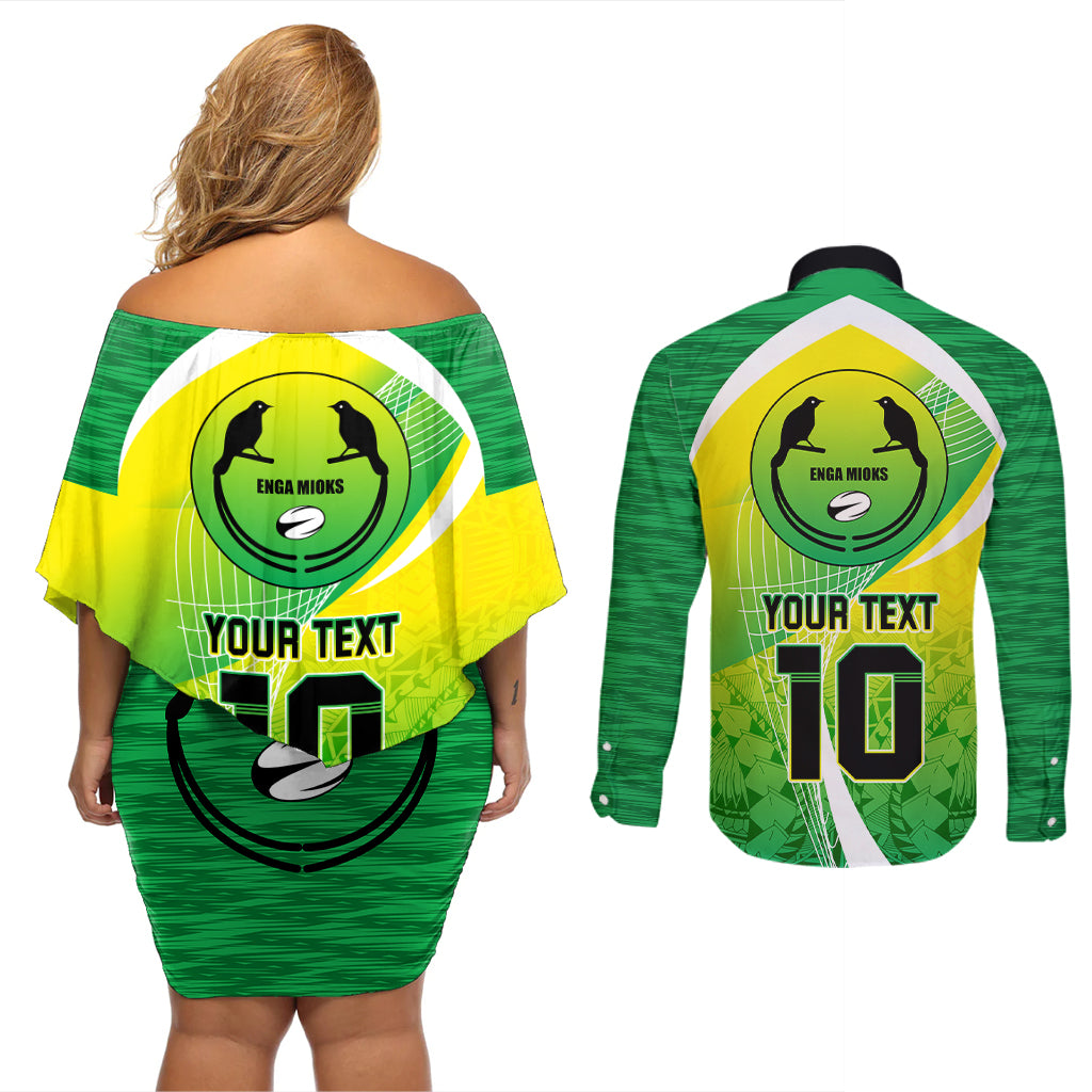 Custom Enga Mioks Rugby Couples Matching Off Shoulder Short Dress and Long Sleeve Button Shirts Papua New Guinea Polynesian Tattoo LT03 - Polynesian Pride
