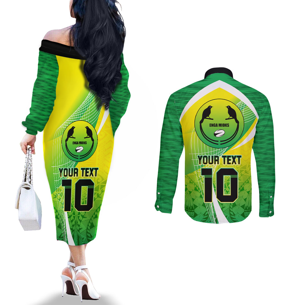 Custom Enga Mioks Rugby Couples Matching Off The Shoulder Long Sleeve Dress and Long Sleeve Button Shirts Papua New Guinea Polynesian Tattoo LT03 - Polynesian Pride