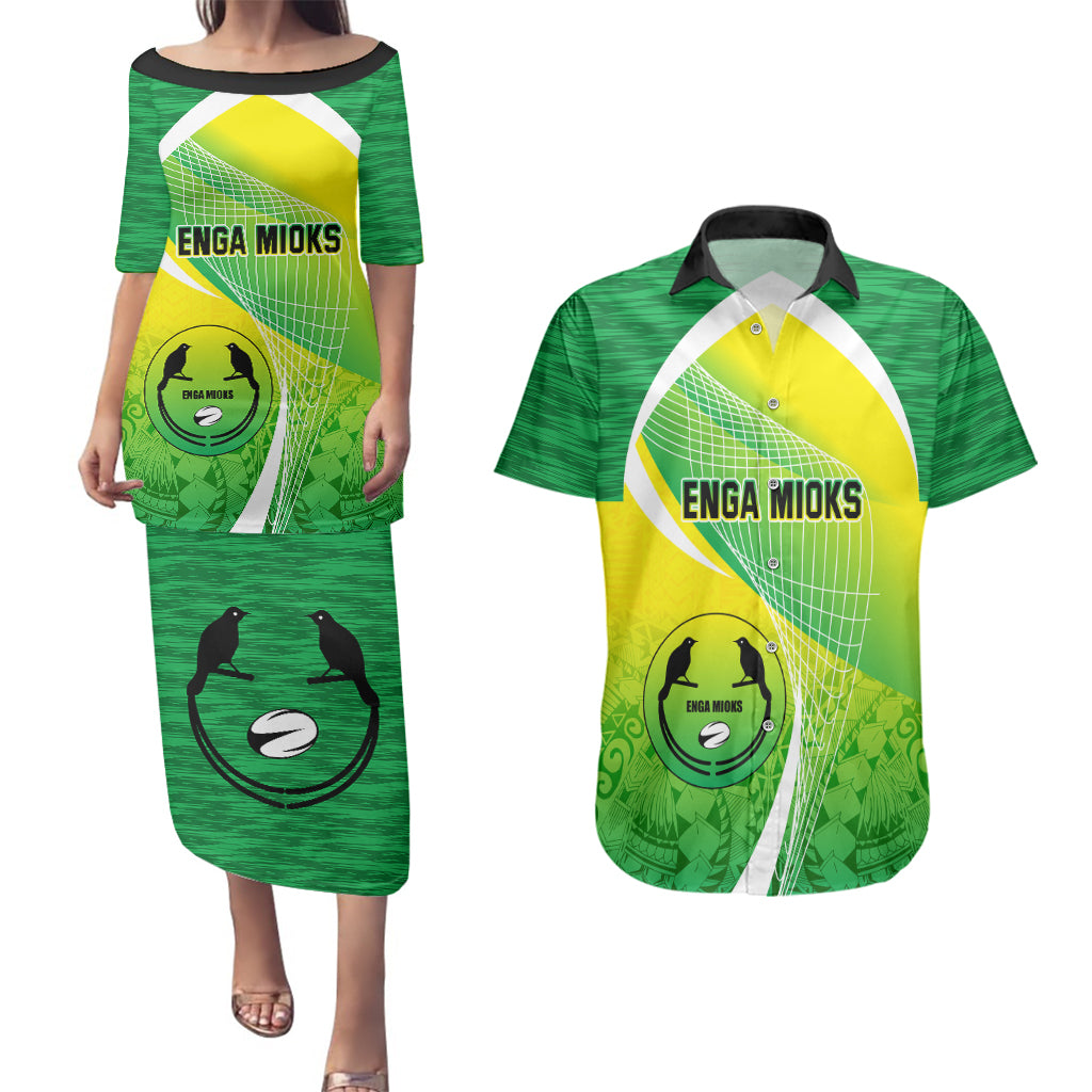 Custom Enga Mioks Rugby Couples Matching Puletasi Dress and Hawaiian Shirt Papua New Guinea Polynesian Tattoo LT03 Green - Polynesian Pride
