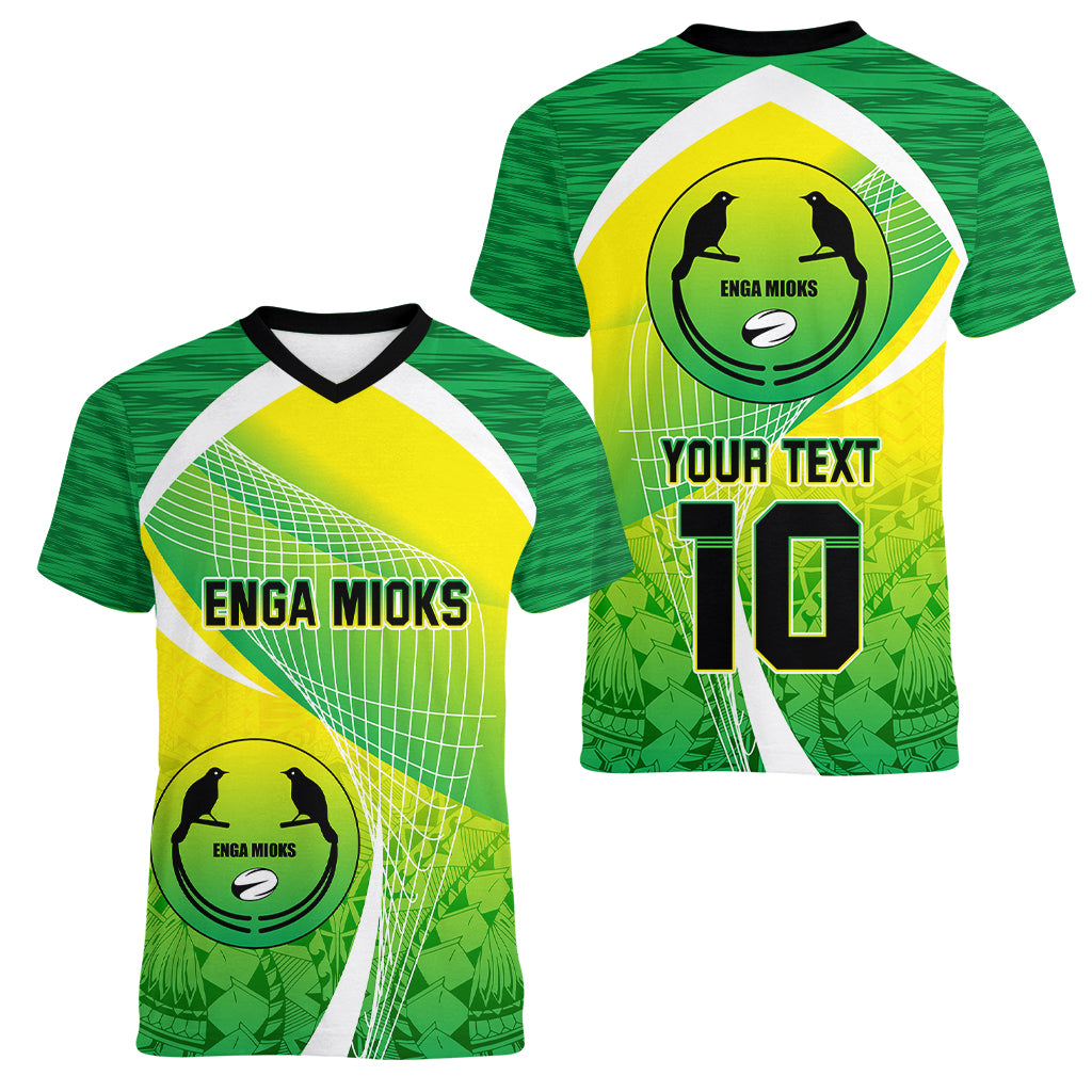 Custom Enga Mioks Rugby Women V Neck T Shirt Papua New Guinea Polynesian Tattoo LT03 - Polynesian Pride