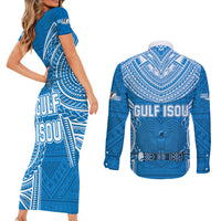 Gulf Isou Rugby Couples Matching Short Sleeve Bodycon Dress and Long Sleeve Button Shirts Papua New Guinea Polynesian Tattoo LT03 - Polynesian Pride