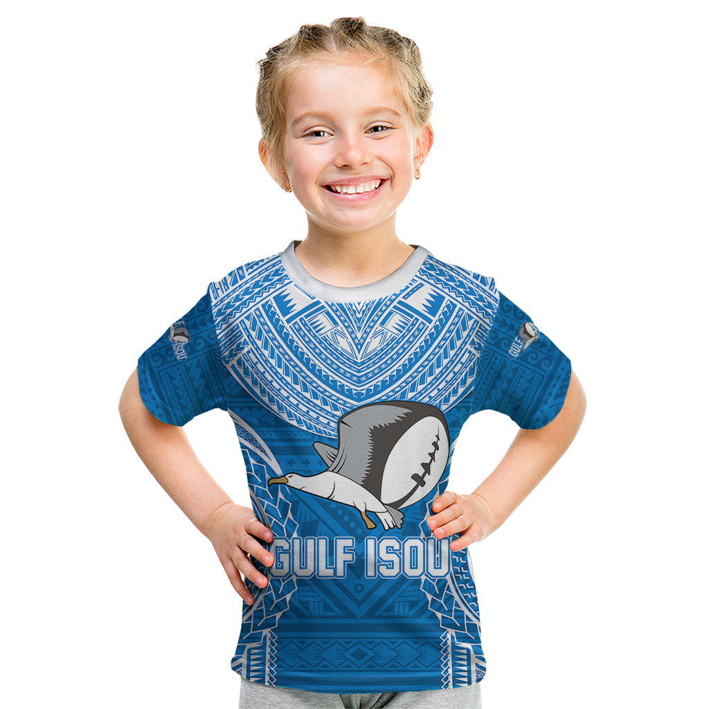 Gulf Isou Rugby Kid T Shirt Papua New Guinea Polynesian Tattoo LT03 Blue - Polynesian Pride