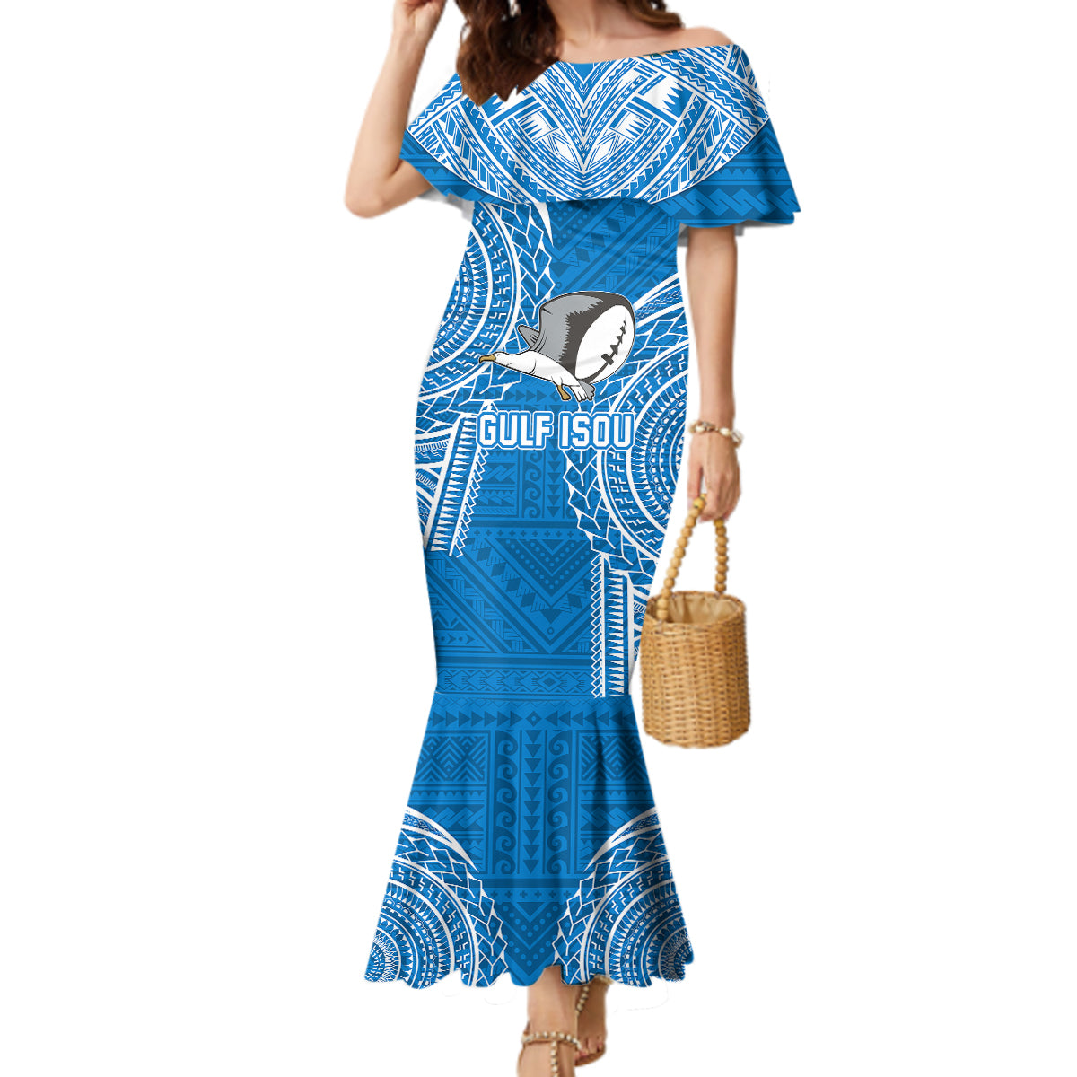 Gulf Isou Rugby Mermaid Dress Papua New Guinea Polynesian Tattoo LT03 Women Blue - Polynesian Pride