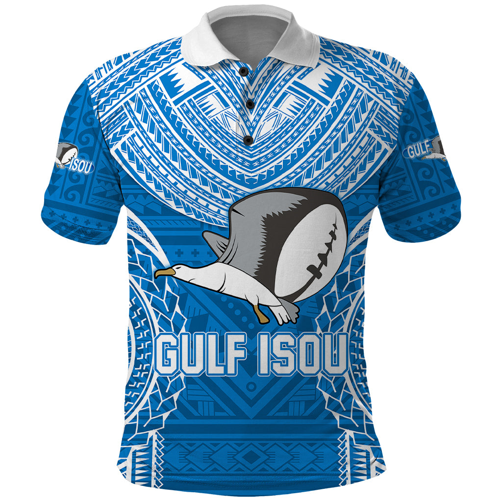 Gulf Isou Rugby Polo Shirt Papua New Guinea Polynesian Tattoo LT03 Blue - Polynesian Pride