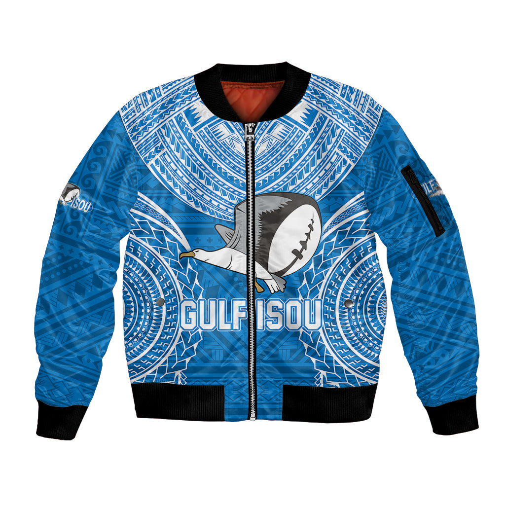 Gulf Isou Rugby Sleeve Zip Bomber Jacket Papua New Guinea Polynesian Tattoo LT03 Unisex Blue - Polynesian Pride