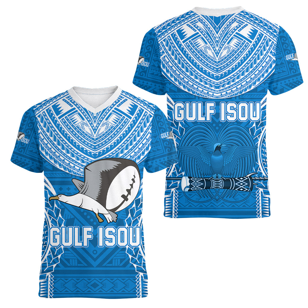 Gulf Isou Rugby Women V Neck T Shirt Papua New Guinea Polynesian Tattoo LT03 - Polynesian Pride