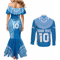 Custom Gulf Isou Rugby Couples Matching Mermaid Dress and Long Sleeve Button Shirts Papua New Guinea Polynesian Tattoo LT03 - Polynesian Pride