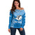 Custom Gulf Isou Rugby Off Shoulder Sweater Papua New Guinea Polynesian Tattoo LT03 Women Blue - Polynesian Pride