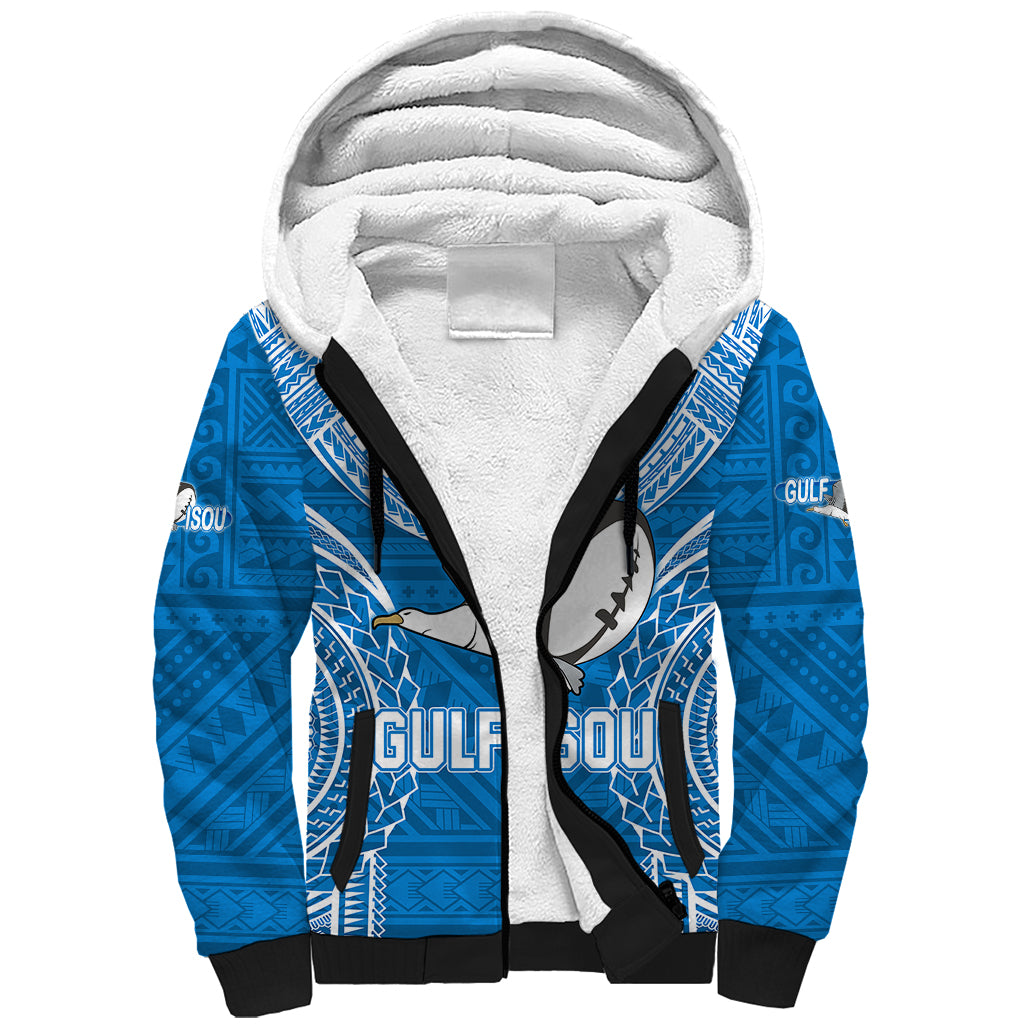 Custom Gulf Isou Rugby Sherpa Hoodie Papua New Guinea Polynesian Tattoo LT03 Unisex Blue - Polynesian Pride