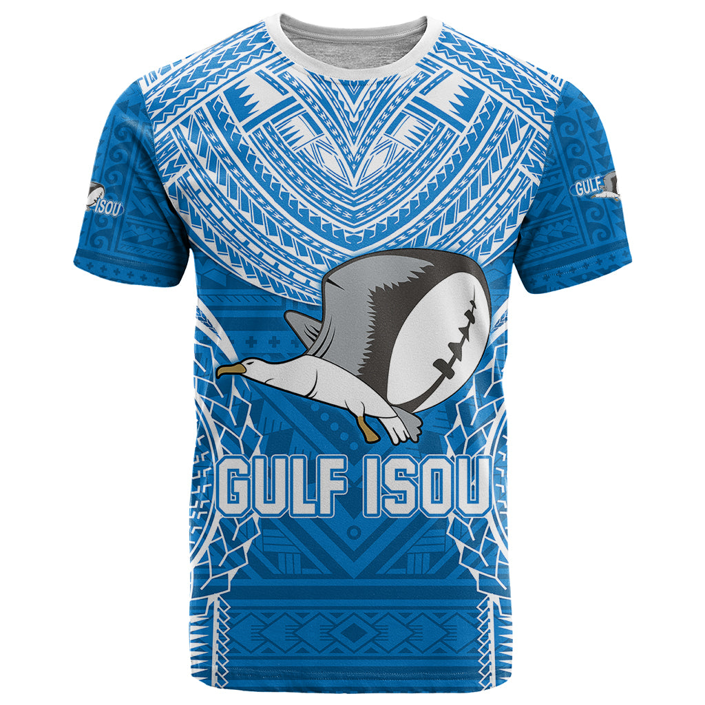 Custom Gulf Isou Rugby T Shirt Papua New Guinea Polynesian Tattoo LT03 Blue - Polynesian Pride