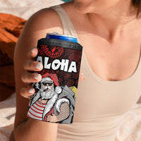 Hawaii Aloha Santa Claus Funny Polynesian Tattoo 4 in 1 Can Cooler Tumbler Red Color