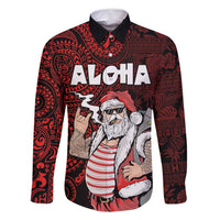 Hawaii Aloha Santa Claus Funny Polynesian Tattoo Family Matching Tank Maxi Dress and Hawaiian Shirt Red Color