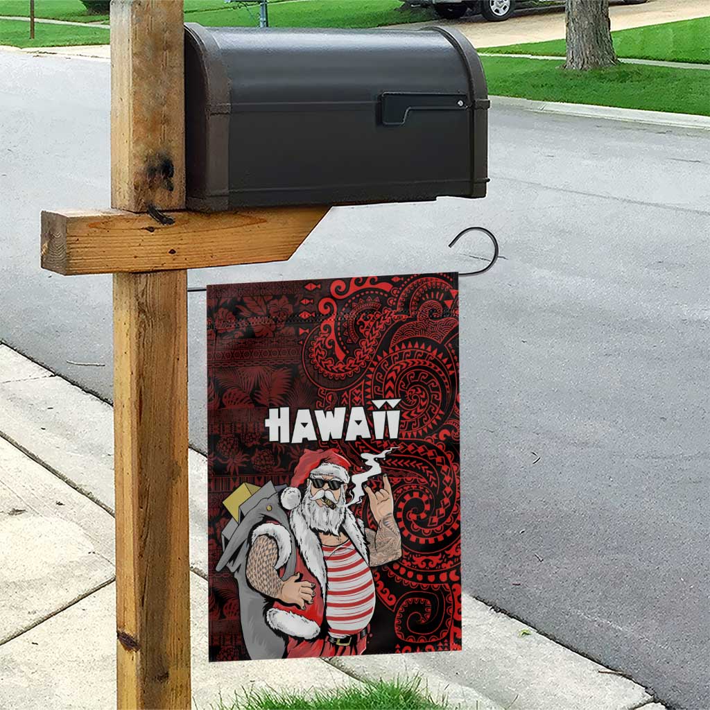 Hawaii Aloha Santa Claus Funny Polynesian Tattoo Garden Flag Red Color