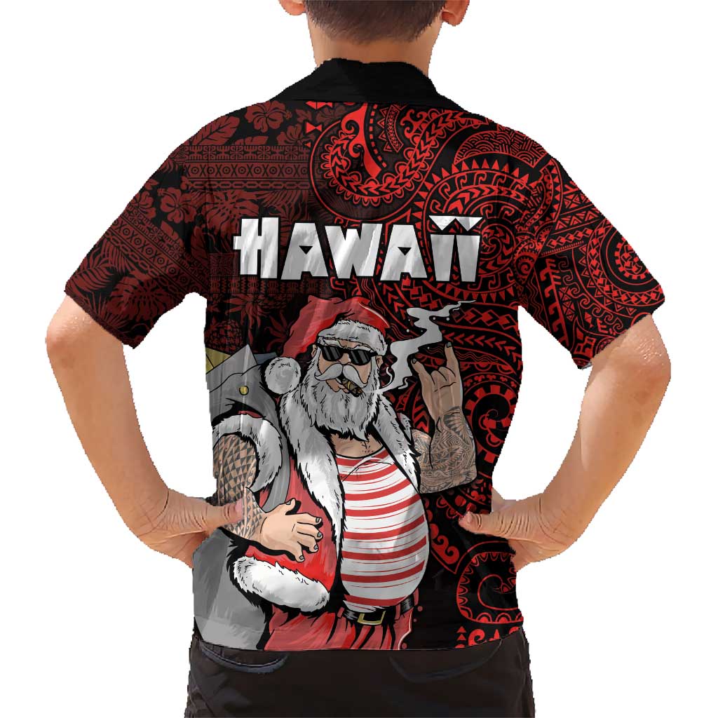 Hawaii Aloha Santa Claus Funny Polynesian Tattoo Kid Hawaiian Shirt Red Color LT03 - Polynesian Pride