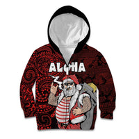 Hawaii Aloha Santa Claus Funny Polynesian Tattoo Kid Hoodie Red Color