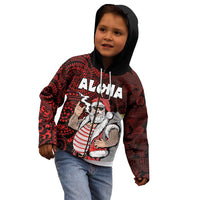 Hawaii Aloha Santa Claus Funny Polynesian Tattoo Kid Hoodie Red Color
