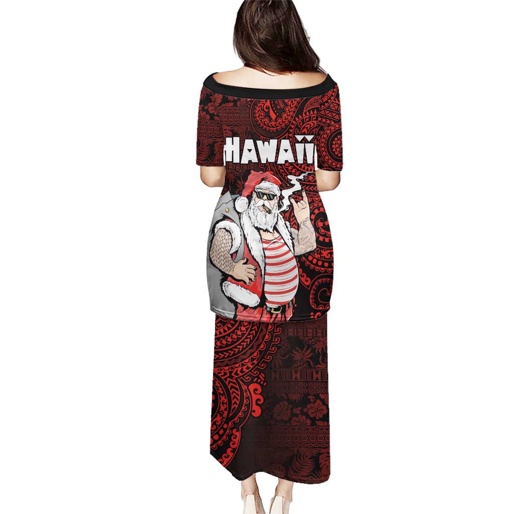 Hawaii Aloha Santa Claus Funny Polynesian Tattoo Puletasi Red Color