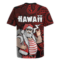 Hawaii Aloha Santa Claus Funny Polynesian Tattoo Rugby Jersey Red Color