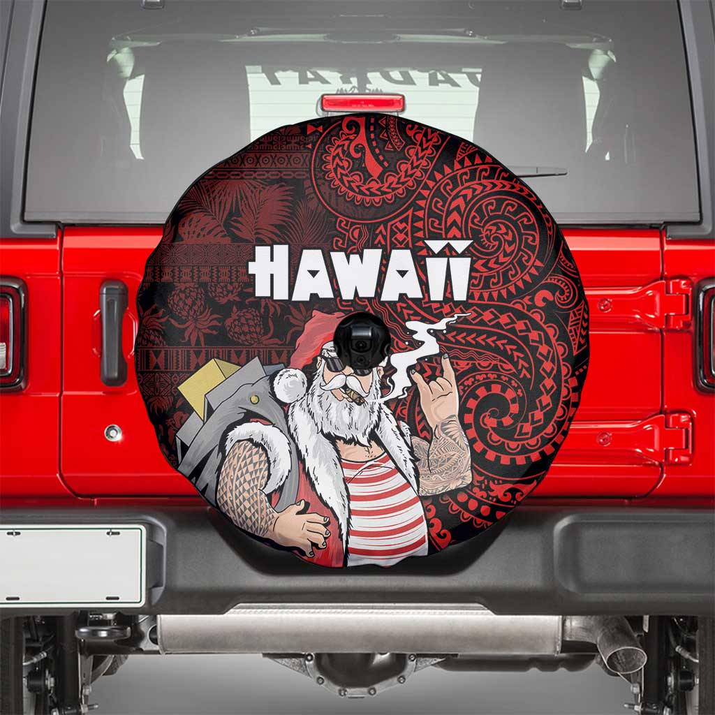 Hawaii Aloha Santa Claus Funny Polynesian Tattoo Spare Tire Cover Red Color