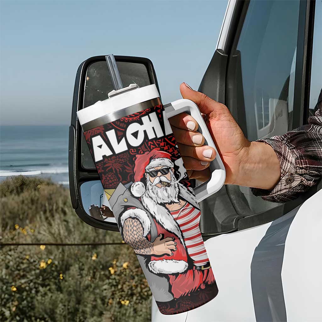 Hawaii Aloha Santa Claus Funny Polynesian Tattoo Tumbler With Handle Red Color