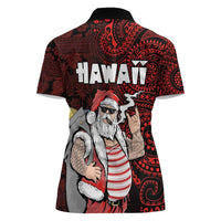 Hawaii Aloha Santa Claus Funny Polynesian Tattoo Women Polo Shirt Red Color
