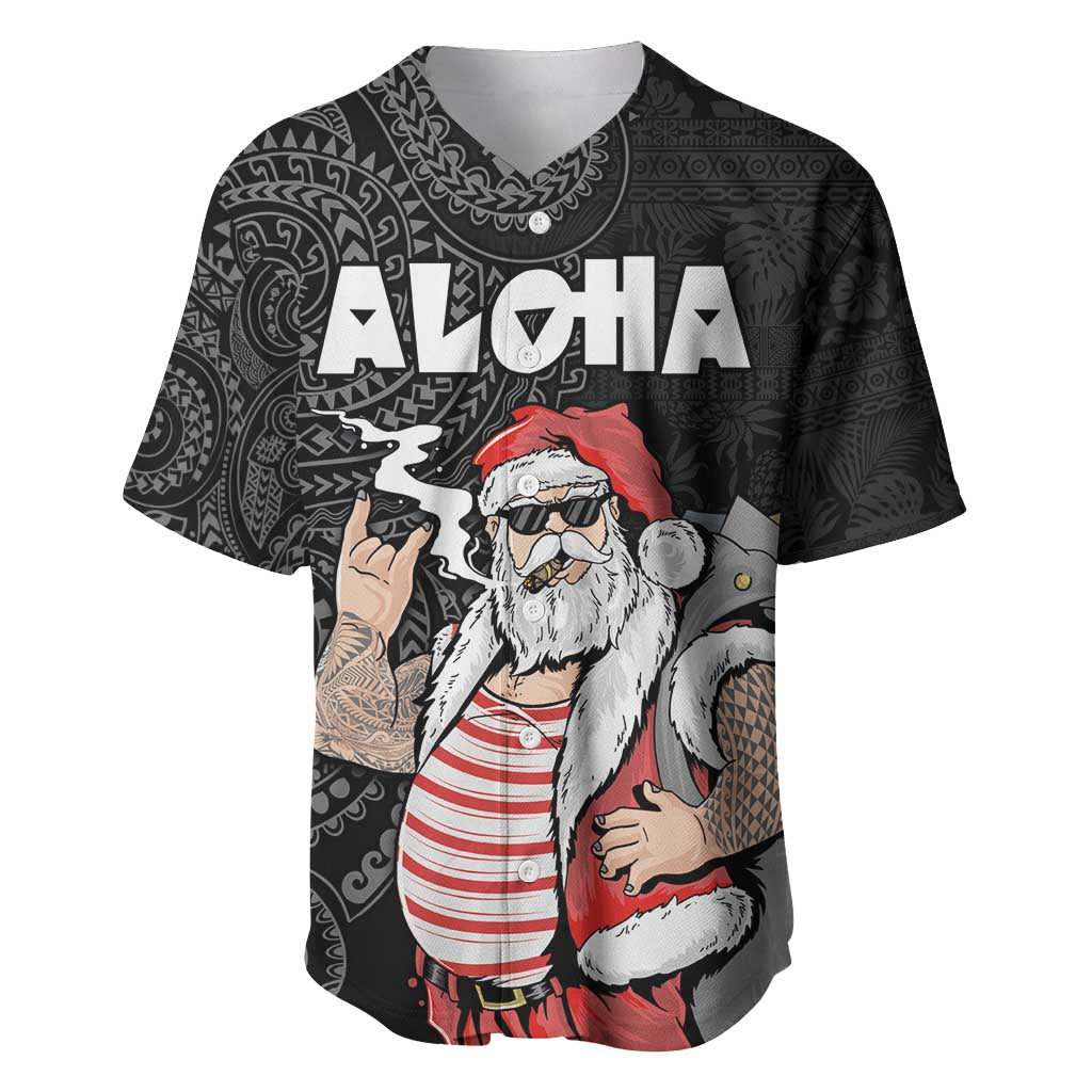 Hawaii Aloha Santa Claus Funny Polynesian Tattoo Baseball Jersey Black Color