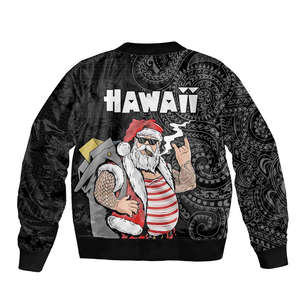 Hawaii Aloha Santa Claus Funny Polynesian Tattoo Bomber Jacket Black Color