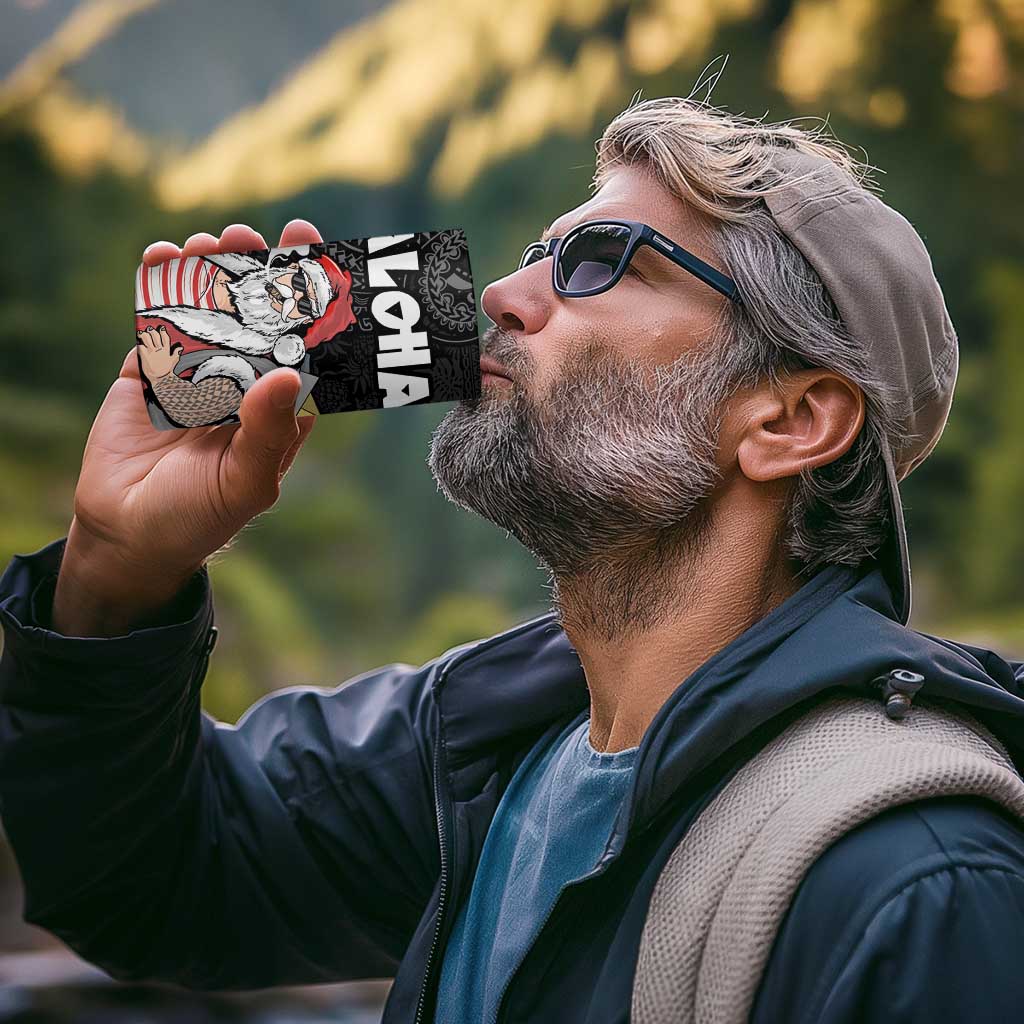 Hawaii Aloha Santa Claus Funny Polynesian Tattoo 4 in 1 Can Cooler Tumbler Black Color