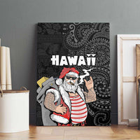 Hawaii Aloha Santa Claus Funny Polynesian Tattoo Canvas Wall Art Black Color
